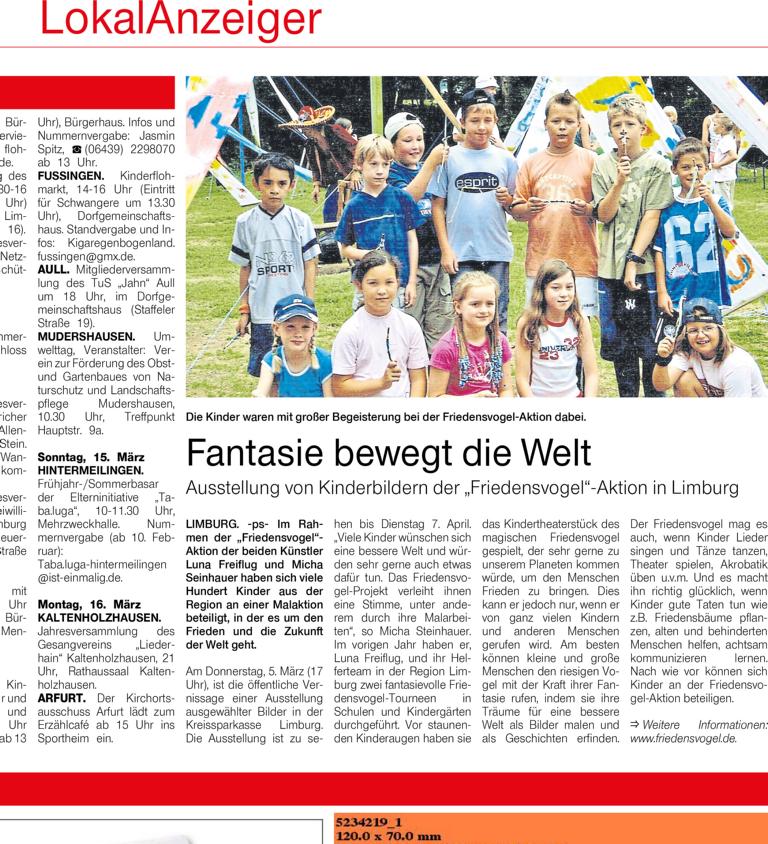 Presseartikel über die Friedensvogel-Ausstellung, KSK Limburg
