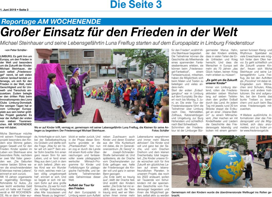 Presseartikel "Großer Einsatz für den-Frieden, 28.05.2019